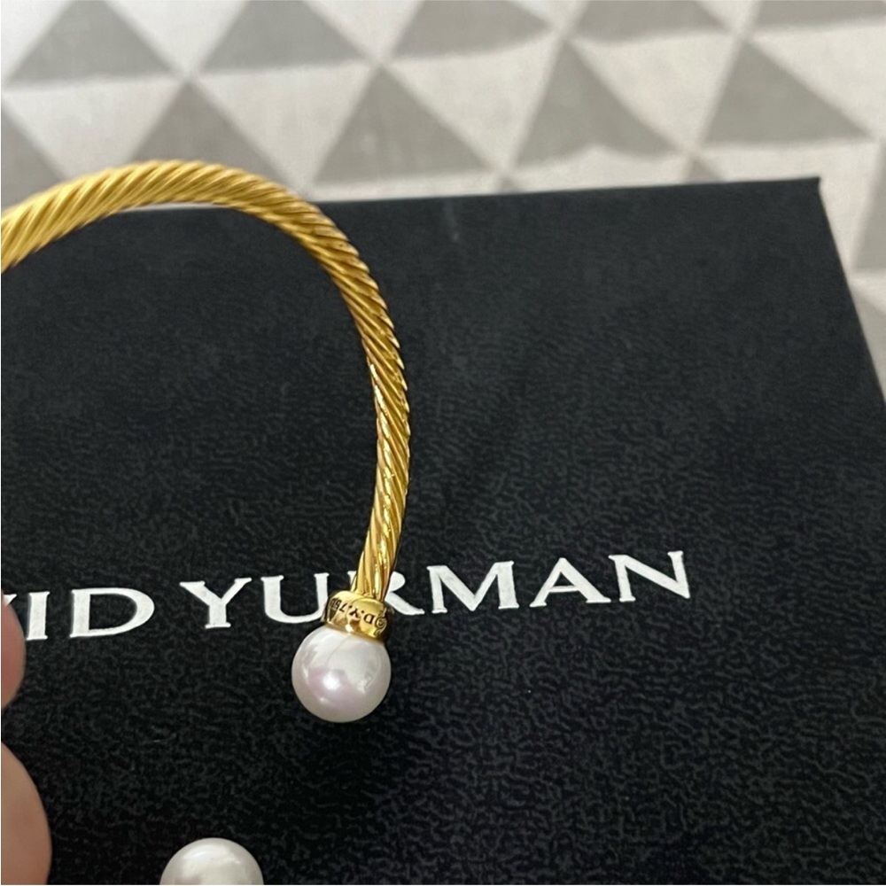 David Yurman Gold-Tone Cable Pearl Cuff Bracelet 3mm - Picture 4 of 6